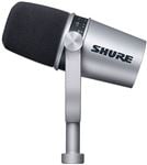 Shure MV7 Dynamic Cardioid USB Podcast And Broadcast Microphone Silver Front View